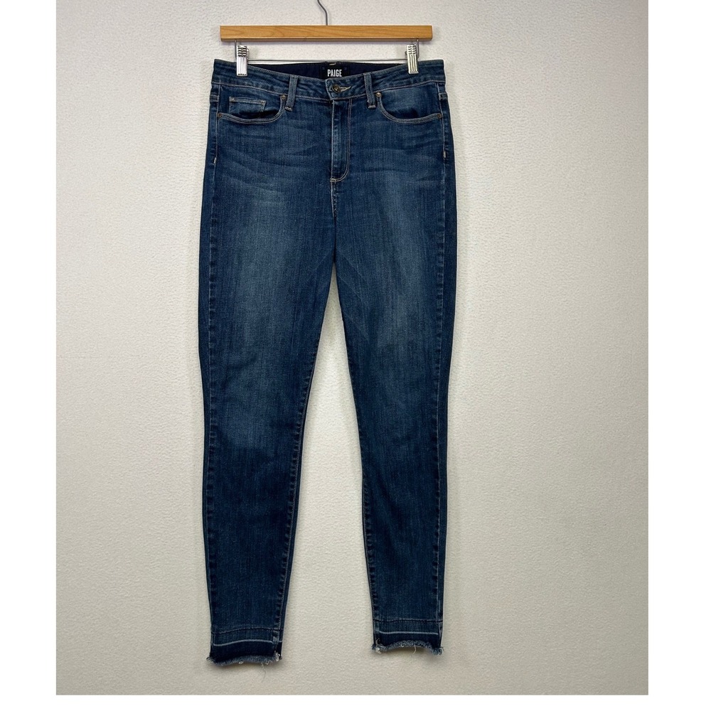 Raw Hem Boho PAIGE Womens 29 Blue Hoxton Ankle High Rise Skinny Jeans
